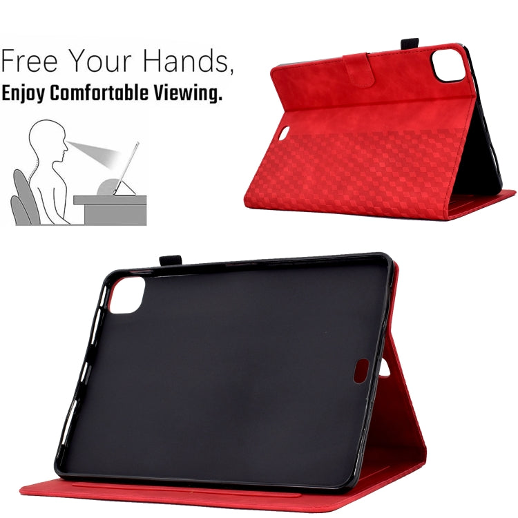 For iPad Pro 11 2018 / 2020 / 2021 Rhombus Embossed Leather Smart Tablet Case(Red) by bashfashion