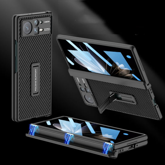 For Xiaomi Mix Fold 2 GKK Magnetic Hinge Flip Leather Phone Case with Holder(Carbon Fibre) by GKK