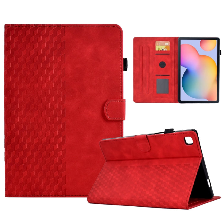 For Samsung Galaxy Tab S6 Lite P610 / P615 Rhombus Embossed Leather Smart Tablet Case(Red) by bashfashion