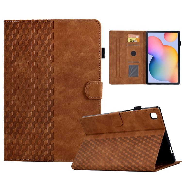 For Samsung Galaxy Tab S6 Lite P610 / P615 Rhombus Embossed Leather Smart Tablet Case(Brown) by bashfashion