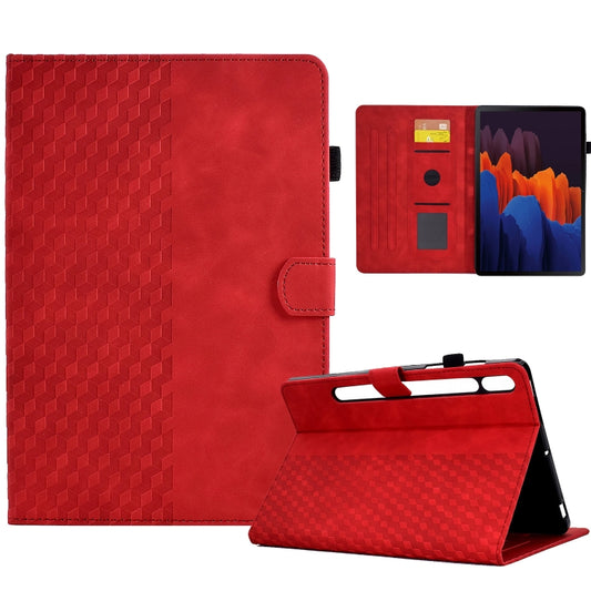 For Samsung Galaxy Tab S7 T870 / S8 X700 Rhombus Embossed Leather Smart Tablet Case(Red) by bashfashion
