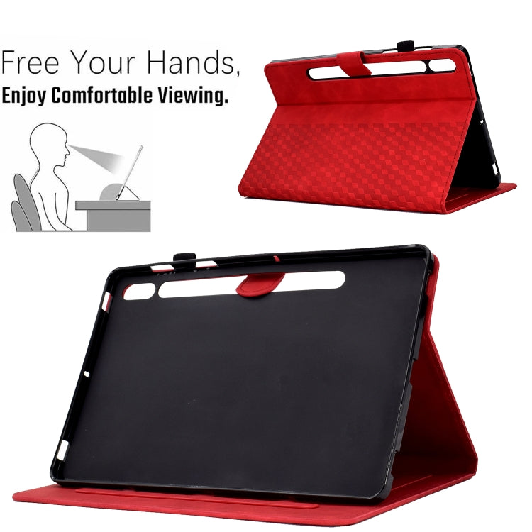 For Samsung Galaxy Tab S7 T870 / S8 X700 Rhombus Embossed Leather Smart Tablet Case(Red) by bashfashion