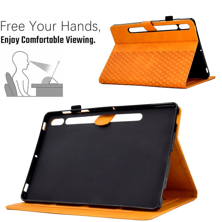 For Samsung Galaxy Tab S7 T870 / S8 X700 Rhombus Embossed Leather Smart Tablet Case(Khaki) by bashfashion