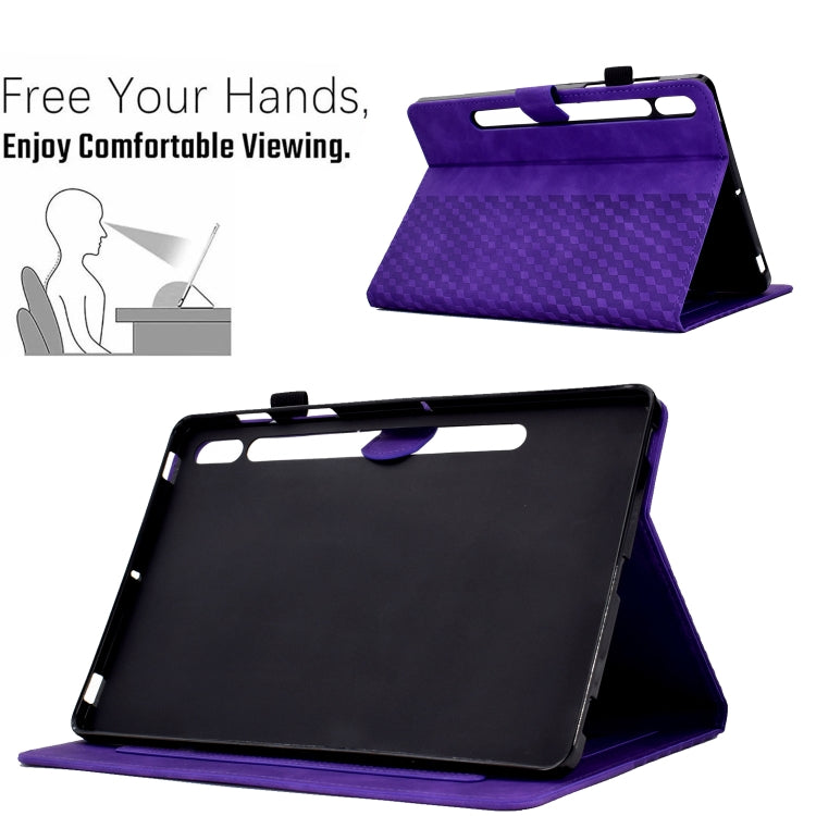 For Samsung Galaxy Tab S7 T870 / S8 X700 Rhombus Embossed Leather Smart Tablet Case(Purple) by bashfashion