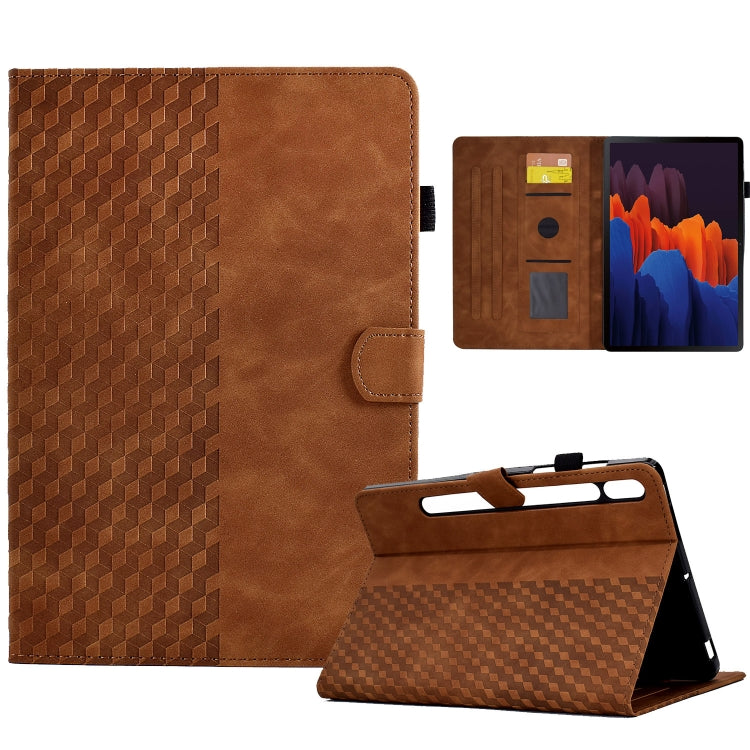 For Samsung Galaxy Tab S7 T870 / S8 X700 Rhombus Embossed Leather Smart Tablet Case(Brown) by bashfashion