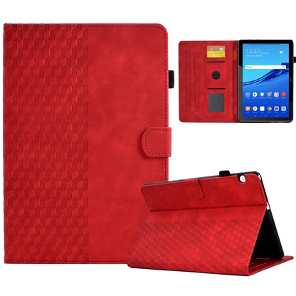 For Huawei MatePad T5 10.0 Rhombus Embossed Leather Smart Tablet Case(Red) by bashfashion