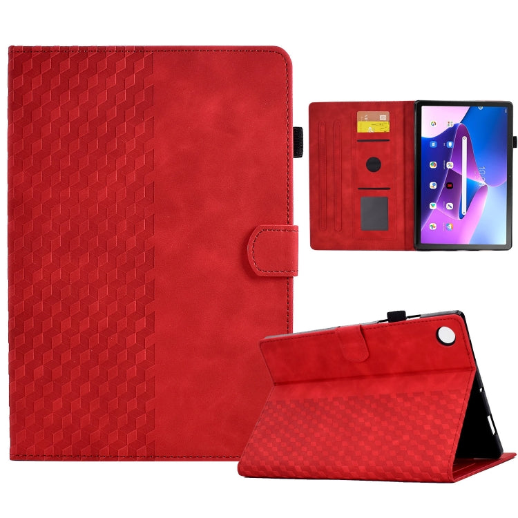 For Lenovo Tab M10 Plus Gen 3 Rhombus Embossed Leather Smart Tablet Case(Red) by bashfashion