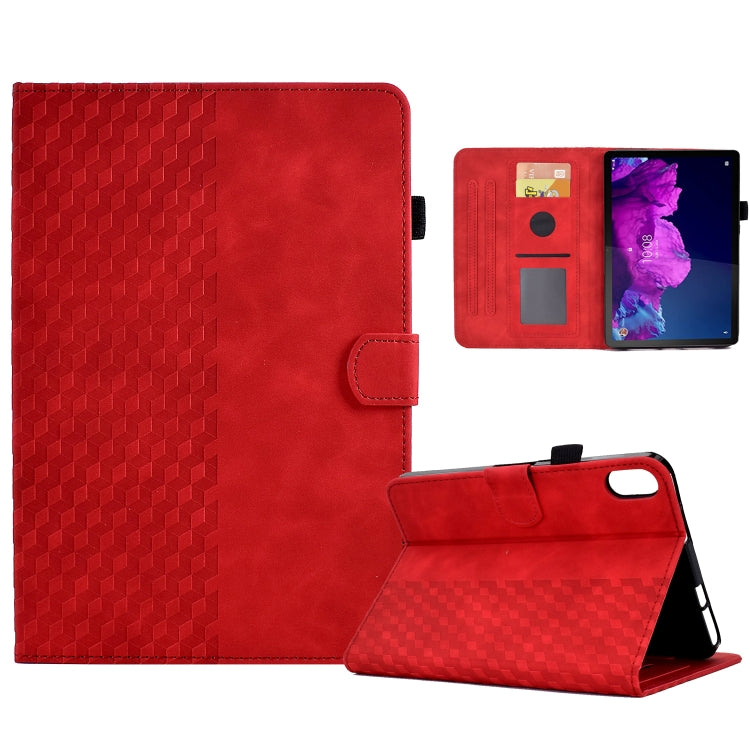 For Lenovo Tab P11 / J606F Rhombus Embossed Leather Smart Tablet Case(Red) by bashfashion