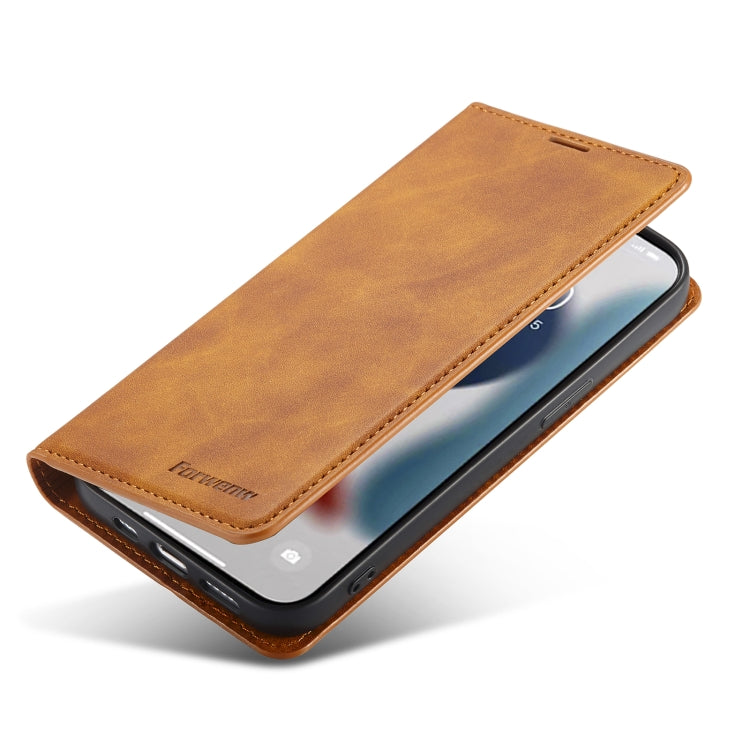 For iPhone 14 Pro Forwenw Dream Series Oil Edge Strong Magnetism Leather Phone Case(Brown) by Forwenw