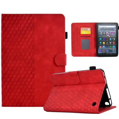 For Amazon Kindle Fire 7 2022 Rhombus Embossed Leather Tablet Case(Red) by bashfashion