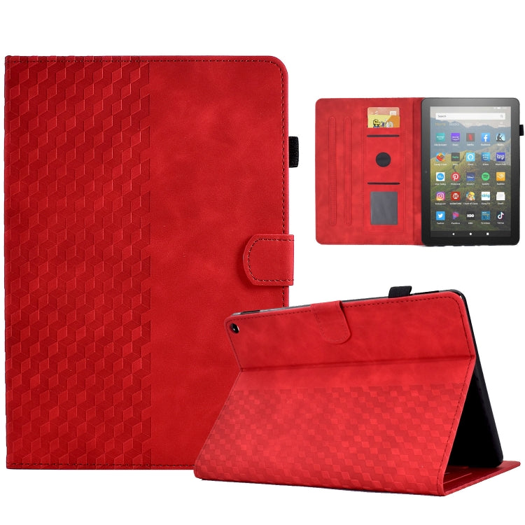 For Amazon Kindle Fire HD8 2020 Rhombus Embossed Leather Tablet Case(Red) by bashfashion