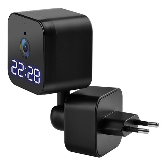 DP27 1080P Clock Plug Card WiFi Camera, Support Two-way Voice Intercom & Mobile Monitoring, Specification:EU Plug(Black)