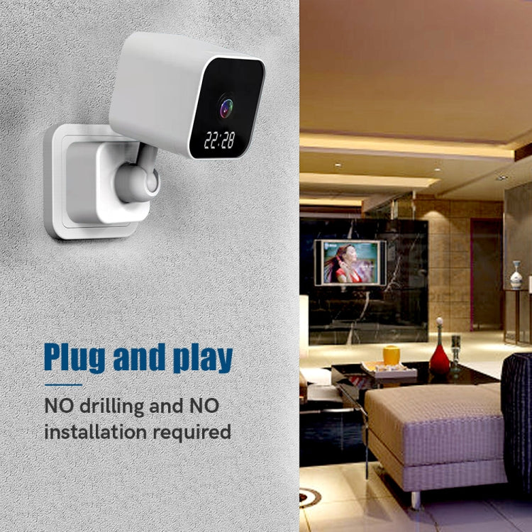 DP27 1080P Clock Plug Card WiFi Camera, Support Two-way Voice Intercom & Mobile Monitoring, Specification:EU Plug(White) by bashfashion