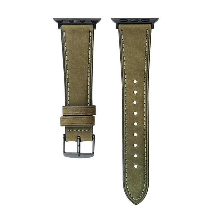 Crazy Horse Genuine Leather Watch Band For Apple Watch Ultra 49mm&Watch Ultra 2 49mm / Series 9&8&7 45mm / SE 3&SE 2&6&SE&5&4 44mm / 3&2&1 42mm(Olive Green) by bashfashion