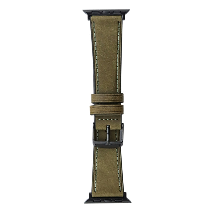 Crazy Horse Genuine Leather Watch Band For Apple Watch Ultra 49mm&Watch Ultra 2 49mm / Series 9&8&7 45mm / SE 3&SE 2&6&SE&5&4 44mm / 3&2&1 42mm(Olive Green) by bashfashion