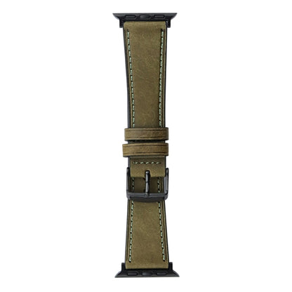 Crazy Horse Genuine Leather Watch Band For Apple Watch Ultra 49mm&Watch Ultra 2 49mm / Series 9&8&7 45mm / SE 3&SE 2&6&SE&5&4 44mm / 3&2&1 42mm(Olive Green) by bashfashion