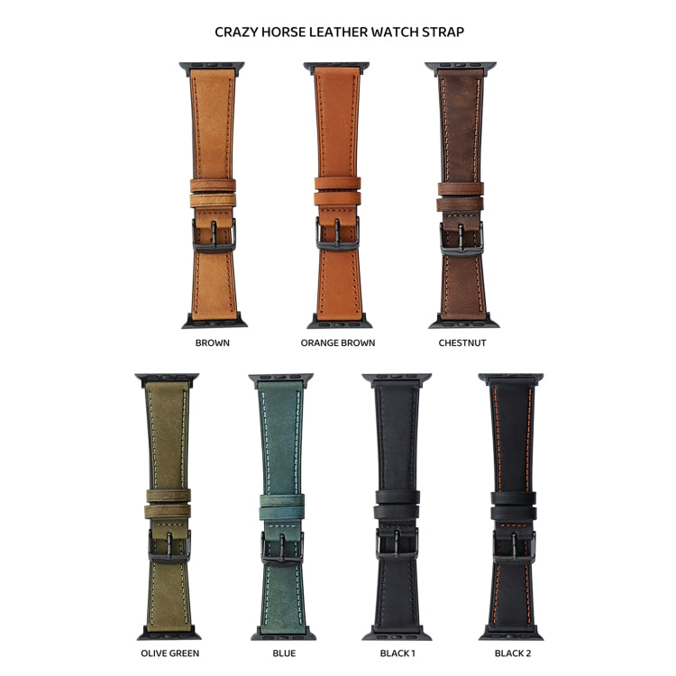 Crazy Horse Genuine Leather Watch Band For Apple Watch Ultra 49mm&Watch Ultra 2 49mm / Series 9&8&7 45mm / SE 3&SE 2&6&SE&5&4 44mm / 3&2&1 42mm(Blue) by bashfashion