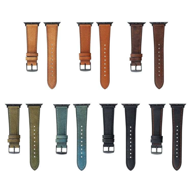 Crazy Horse Genuine Leather Watch Band For Apple Watch Ultra 49mm&Watch Ultra 2 49mm / Series 9&8&7 45mm / SE 3&SE 2&6&SE&5&4 44mm / 3&2&1 42mm(Olive Green) by bashfashion