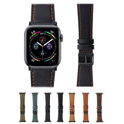 Crazy Horse Genuine Leather Watch Band For Apple Watch Ultra 49mm&Watch Ultra 2 49mm / Series 9&8&7 45mm / SE 3&SE 2&6&SE&5&4 44mm / 3&2&1 42mm(Olive Green) by bashfashion