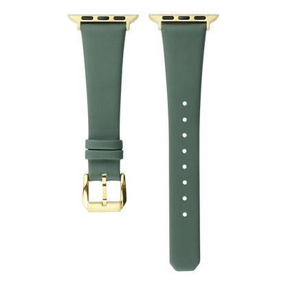 Silk Leather Watch Band For Apple Watch Series 9&8&7 41mm / SE 3&SE 2&6&SE&5&4 40mm / 3&2&1 38mm(Pine Green) by bashfashion