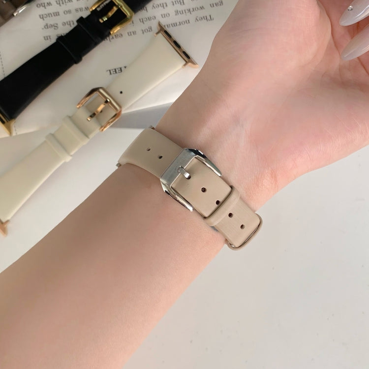 Silk Leather Watch Band For Apple Watch Ultra 49mm&Watch Ultra 2 49mm / Series 9&8&7 45mm / SE 3&SE 2&6&SE&5&4 44mm / 3&2&1 42mm(Brown) by bashfashion