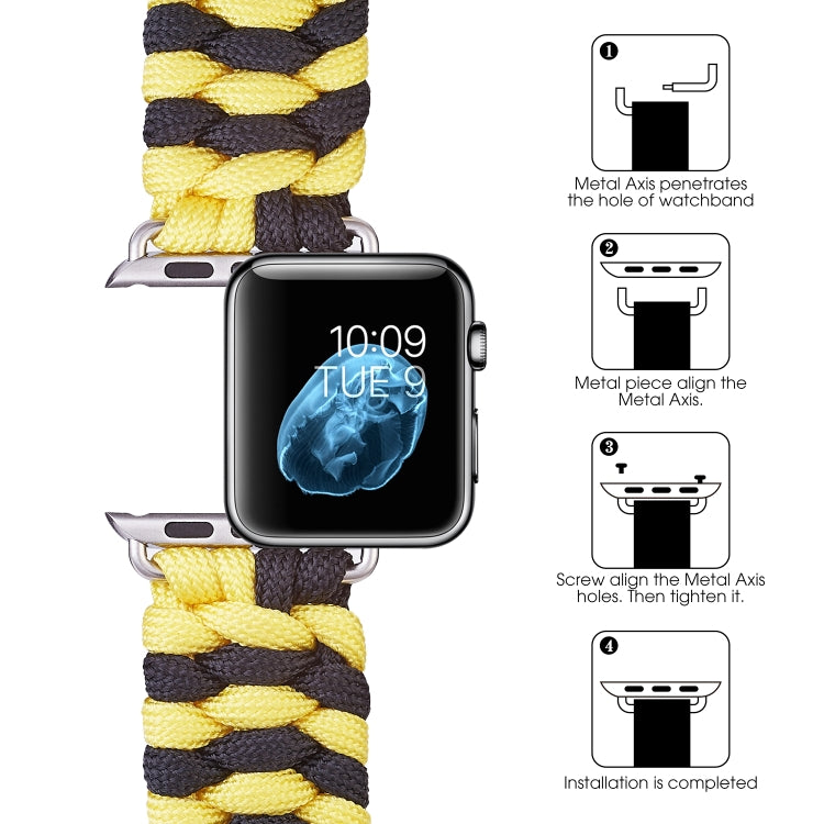 Paracord Plain Weave Hook And Loop Fastener Nylon Watch Band For Apple Watch Series 9&8&7 41mm / SE 3&SE 2&6&SE&5&4 40mm / 3&2&1 38mm(Yellow) by bashfashion