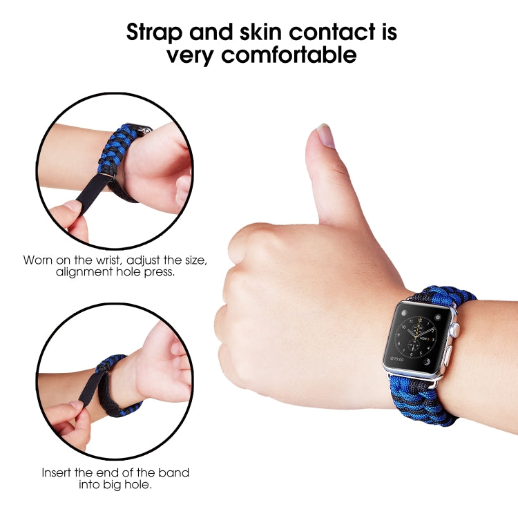 Paracord Plain Weave Hook And Loop Fastener Nylon Watch Band For Apple Watch Series 9&8&7 41mm / SE 3&SE 2&6&SE&5&4 40mm / 3&2&1 38mm(Blue) by bashfashion