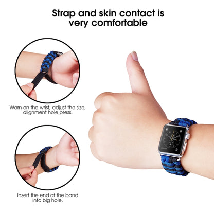 Paracord Plain Weave Hook And Loop Fastener Nylon Watch Band For Apple Watch Series 9&8&7 41mm / SE 3&SE 2&6&SE&5&4 40mm / 3&2&1 38mm(Blue) by bashfashion