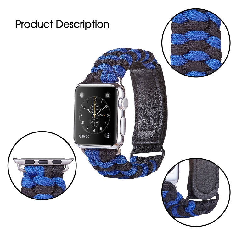 Paracord Plain Weave Hook And Loop Fastener Nylon Watch Band For Apple Watch Ultra 49mm&Watch Ultra 2 49mm / Series 9&8&7 45mm / SE 3&SE 2&6&SE&5&4 44mm / 3&2&1 42mm(Blue) by bashfashion