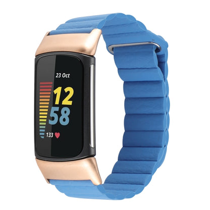 For Fitbit Charge 5 Magnetic Loop Leather Watch Band(Cape Cod Blue) by bashfashion