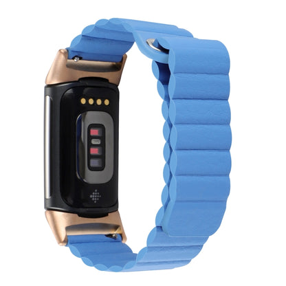 For Fitbit Charge 5 Magnetic Loop Leather Watch Band(Cape Cod Blue) by bashfashion