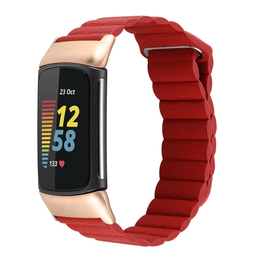 For Fitbit Charge 5 Magnetic Loop Leather Watch Band(Red) by bashfashion