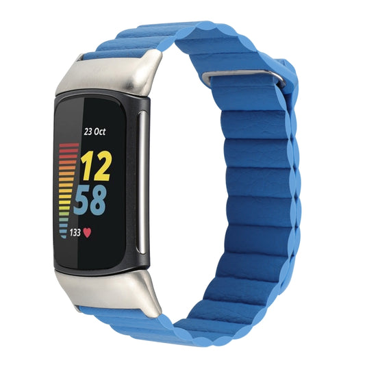 For Fitbit Charge 5 Magnetic Loop Leather Watch Band(Sky Blue) by bashfashion