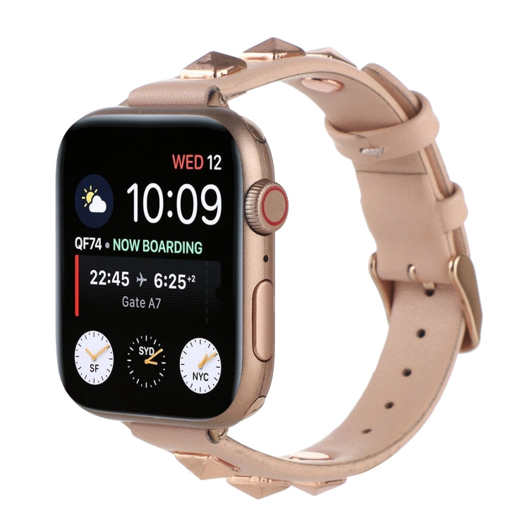 Rivet Genuine Leather Watch Band For Apple Watch Series 7 41mm / 6 & SE & 5 & 4 40mm / 3 & 2 & 1 38mm(Pink) by bashfashion