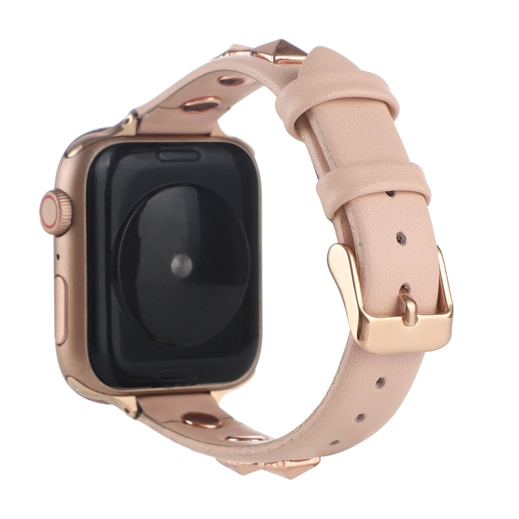 Rivet Genuine Leather Watch Band For Apple Watch Series 7 41mm / 6 & SE & 5 & 4 40mm / 3 & 2 & 1 38mm(Pink) by bashfashion