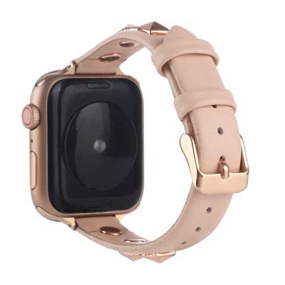 Rivet Genuine Leather Watch Band For Apple Watch Series 7 41mm / 6 & SE & 5 & 4 40mm / 3 & 2 & 1 38mm(Pink) by bashfashion