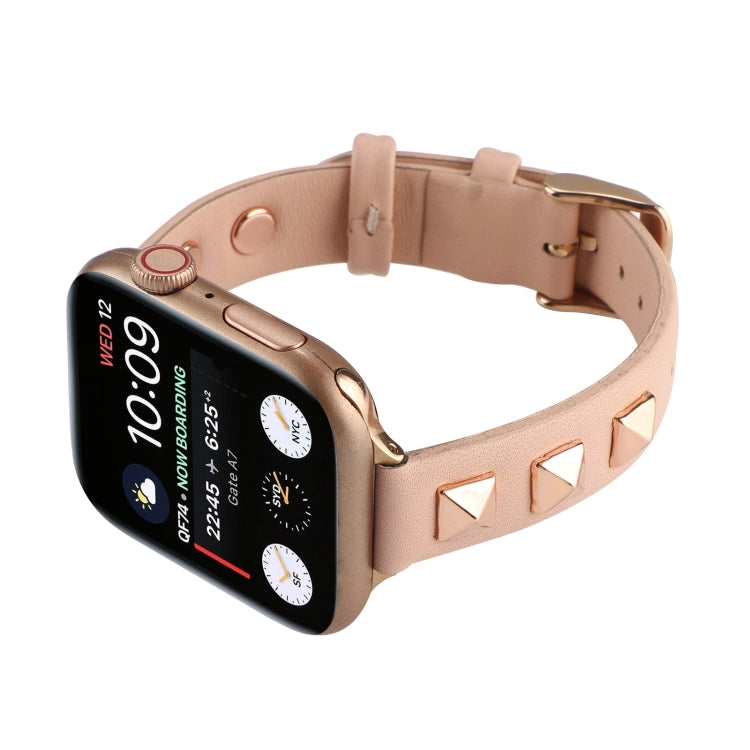 Rivet Genuine Leather Watch Band For Apple Watch Series 7 41mm / 6 & SE & 5 & 4 40mm / 3 & 2 & 1 38mm(Pink) by bashfashion
