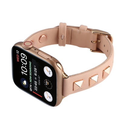 Rivet Genuine Leather Watch Band For Apple Watch Series 7 41mm / 6 & SE & 5 & 4 40mm / 3 & 2 & 1 38mm(Pink) by bashfashion