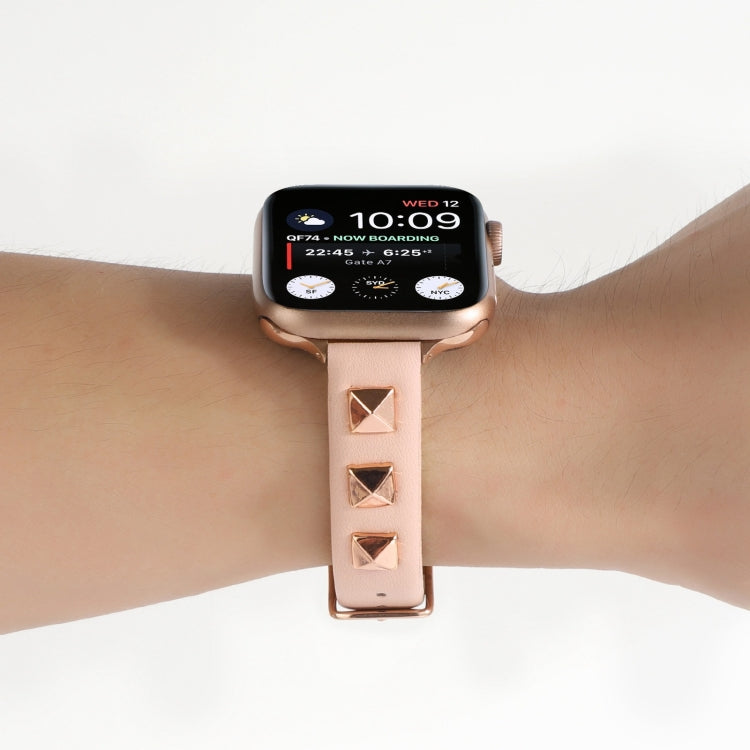 Rivet Genuine Leather Watch Band For Apple Watch Series 7 41mm / 6 & SE & 5 & 4 40mm / 3 & 2 & 1 38mm(Pink) by bashfashion