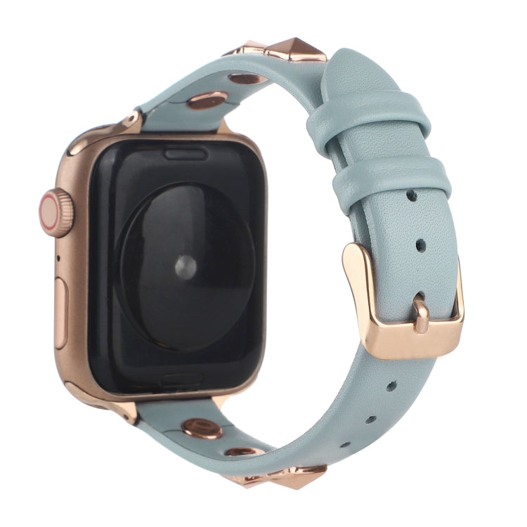 Rivet Genuine Leather Watch Band For Apple Watch Series 7 41mm / 6 & SE & 5 & 4 40mm / 3 & 2 & 1 38mm(Sky Blue) by bashfashion
