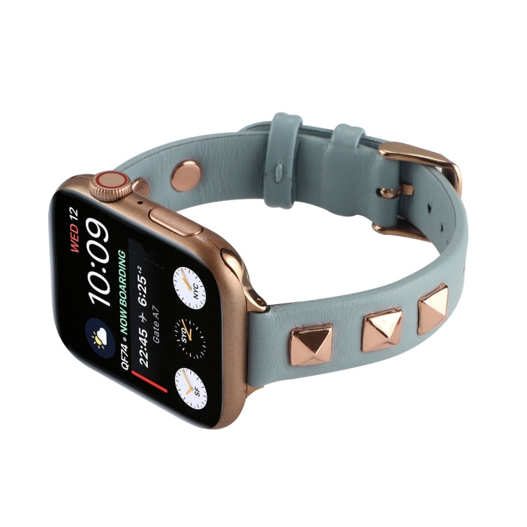 Rivet Genuine Leather Watch Band For Apple Watch Series 7 41mm / 6 & SE & 5 & 4 40mm / 3 & 2 & 1 38mm(Sky Blue) by bashfashion