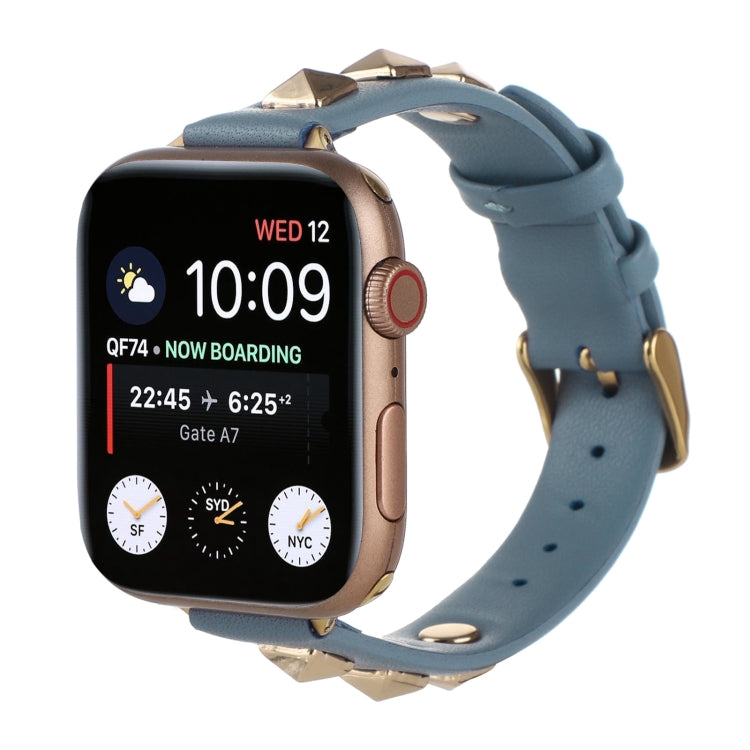 Rivet Genuine Leather Watch Band For Apple Watch Series 7 41mm / 6 & SE & 5 & 4 40mm / 3 & 2 & 1 38mm(Denim Blue) by bashfashion