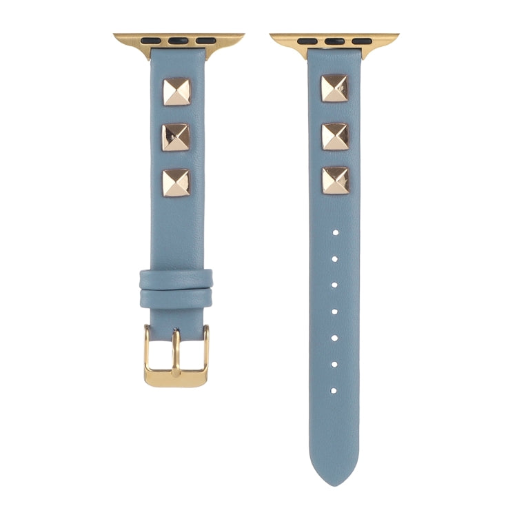 Rivet Genuine Leather Watch Band For Apple Watch Series 7 41mm / 6 & SE & 5 & 4 40mm / 3 & 2 & 1 38mm(Denim Blue) by bashfashion