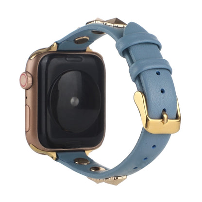 Rivet Genuine Leather Watch Band For Apple Watch Series 7 41mm / 6 & SE & 5 & 4 40mm / 3 & 2 & 1 38mm(Denim Blue) by bashfashion