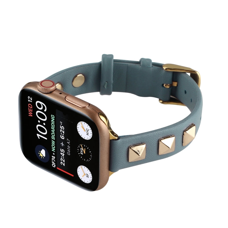 Rivet Genuine Leather Watch Band For Apple Watch Series 7 41mm / 6 & SE & 5 & 4 40mm / 3 & 2 & 1 38mm(Denim Blue) by bashfashion
