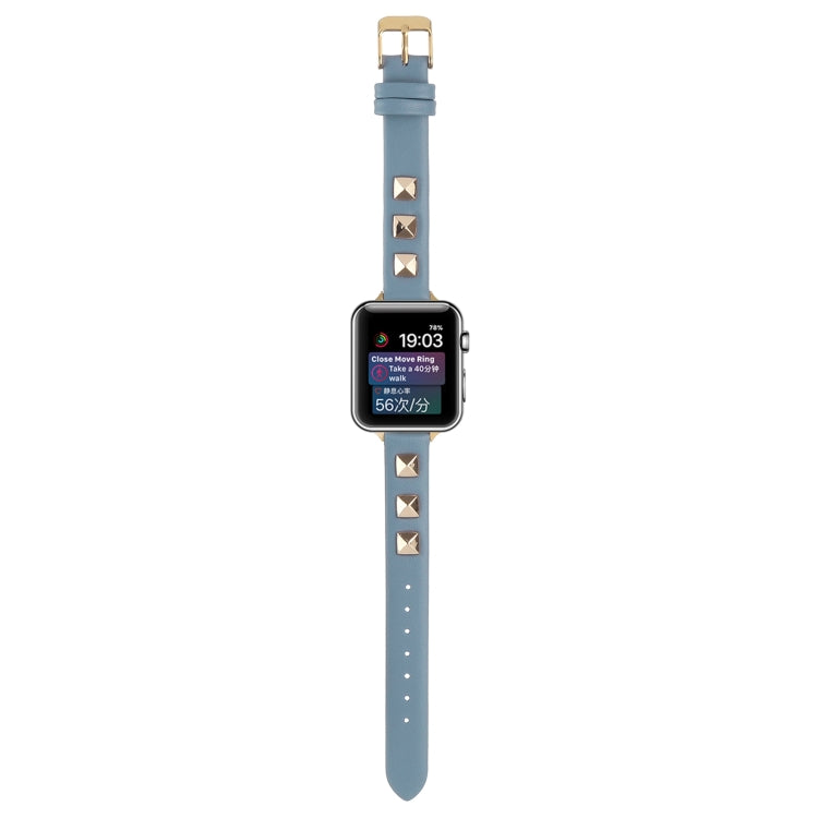Rivet Genuine Leather Watch Band For Apple Watch Series 7 41mm / 6 & SE & 5 & 4 40mm / 3 & 2 & 1 38mm(Denim Blue) by bashfashion