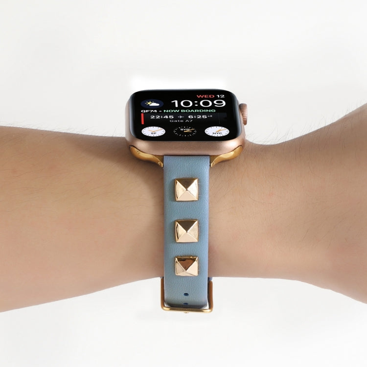 Rivet Genuine Leather Watch Band For Apple Watch Series 7 41mm / 6 & SE & 5 & 4 40mm / 3 & 2 & 1 38mm(Denim Blue) by bashfashion
