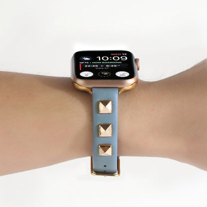 Rivet Genuine Leather Watch Band For Apple Watch Series 7 41mm / 6 & SE & 5 & 4 40mm / 3 & 2 & 1 38mm(Denim Blue) by bashfashion