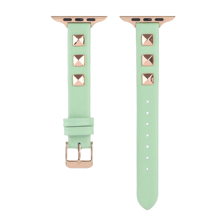 Rivet Genuine Leather Watch Band For Apple Watch Series 7 41mm / 6 & SE & 5 & 4 40mm / 3 & 2 & 1 38mm(Mint Green) by bashfashion