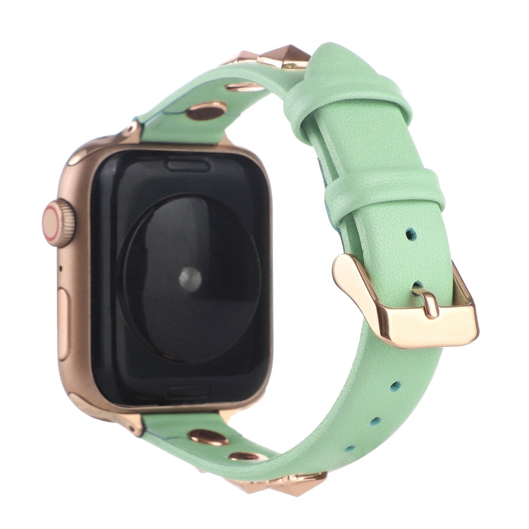 Rivet Genuine Leather Watch Band For Apple Watch Series 7 41mm / 6 & SE & 5 & 4 40mm / 3 & 2 & 1 38mm(Mint Green) by bashfashion